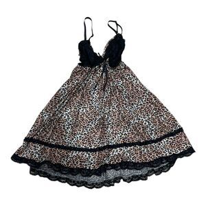 Black Fuchsia by Yelena Black Leopard Lace Chemise Nightie L
